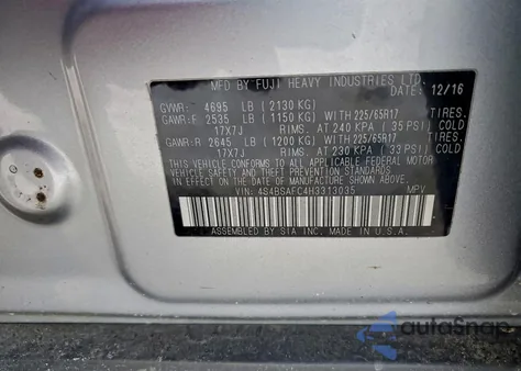 2017 Subaru Outback 2.5I Premium z USA, uszkodzony, nr VIN 4S4BSAFC4H3313035